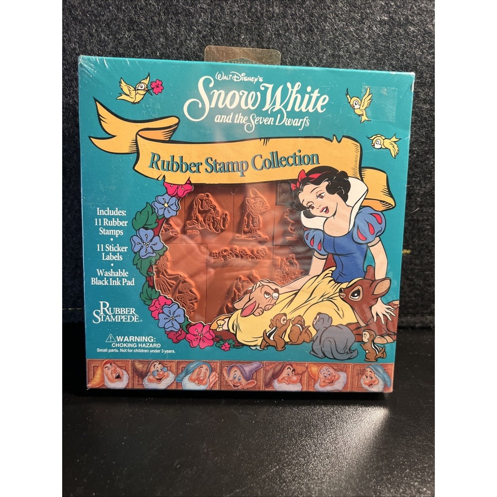 Vintage Disney SNOW WHITE &‎ THE SEVEN DWARFS -RUBBER STAMPEDE 11 Stamps NIB